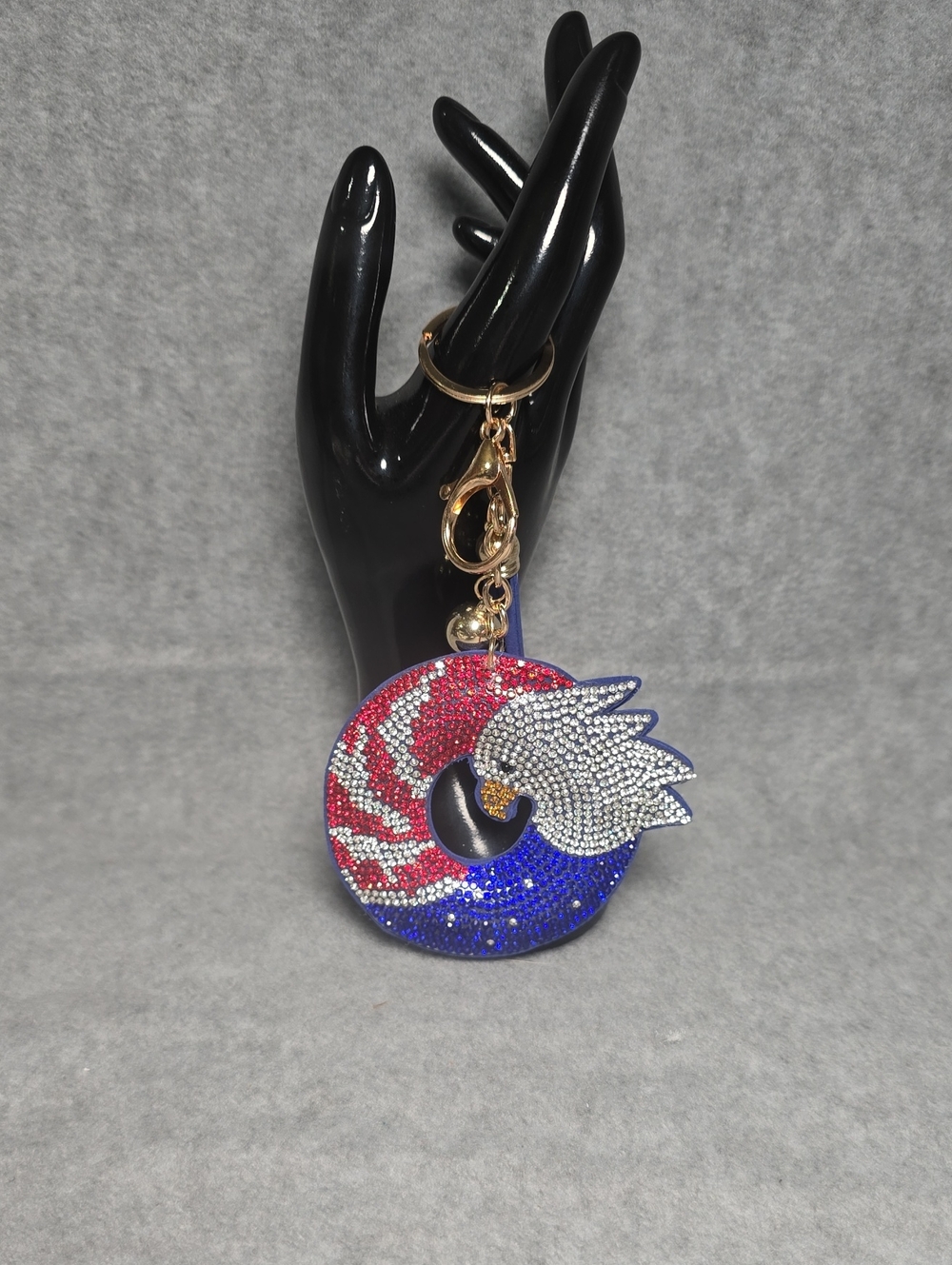Patriotic Crystal Eagle Flag Keychain/ Bag Charm Red, White and Blue